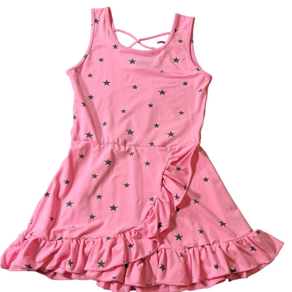 Pixie Lane Pink Star Dress Girls Size 8 Ruffle Hem Sleeveless